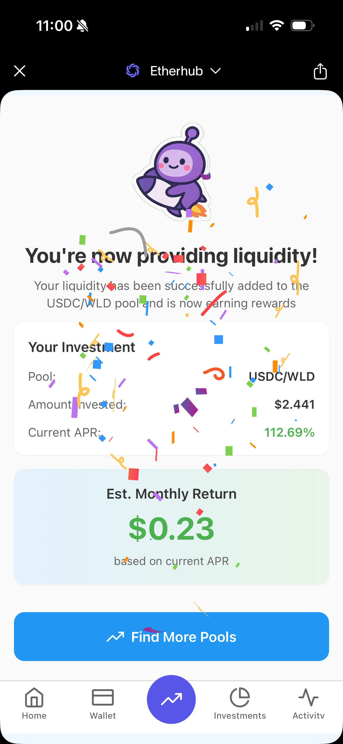 Confirm liquidity providing transaction